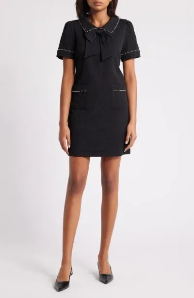 Julia Jordan Imitation Pearl Trim Stretch Jacquard Shift Dress In Black