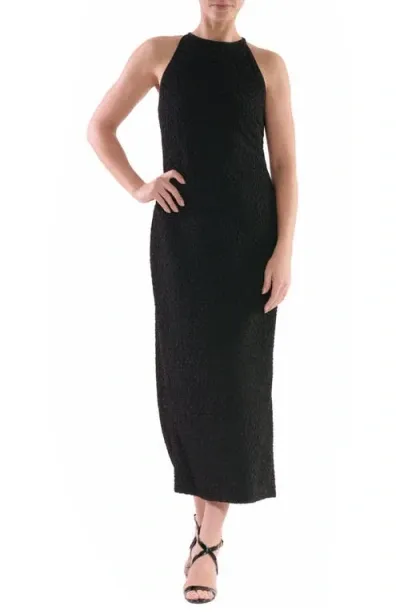 Julia Jordan Puckered Sleeveless Midi Dress In Black