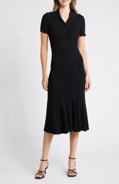 Julia Jordan Rib Short Sleeve Midi Sweater Dress In Black