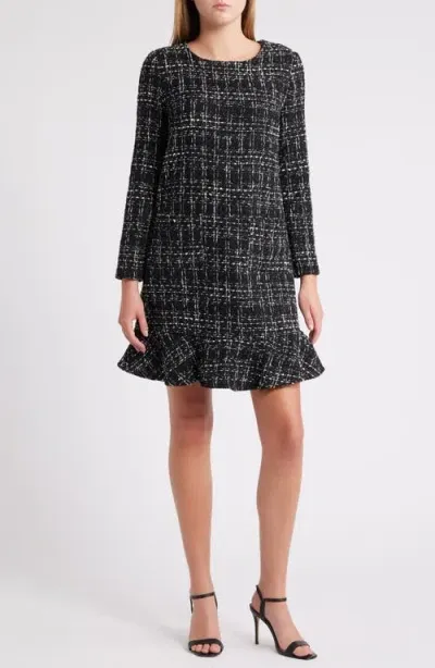 Julia Jordan Ruffle Hem Long Sleeve Tweed Dress In Black