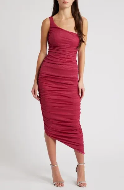 Jump Apparel Ruched One-shoulder Midi Dress In Fuchsia