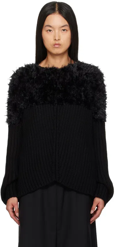 Junya Watanabe Black Mole Jersey Hand Knitting Wool Rib Sweater In 1 Black/black