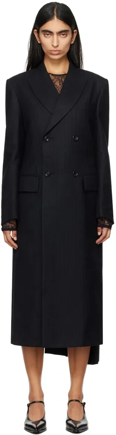 Junya Watanabe Black Wool Stripe Coat In 1 Black/gray