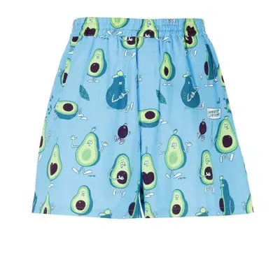 Junya Watanabe Graphic-printed Elasticated Waistband Shorts In Blue