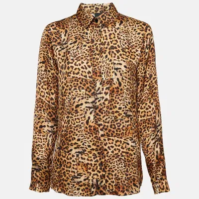 Pre-owned Just Cavalli Brown Leopard Print Satin Shirt S