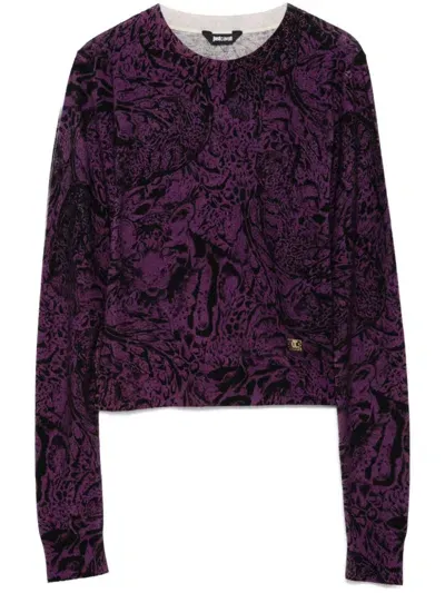 Just Cavalli Leopard-print Sweater In Purple