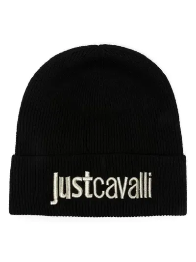 Just Cavalli Logo Embrodery Beanie In Black