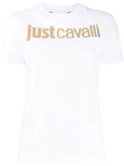 Just Cavalli Metallic-logo T-shirt In White