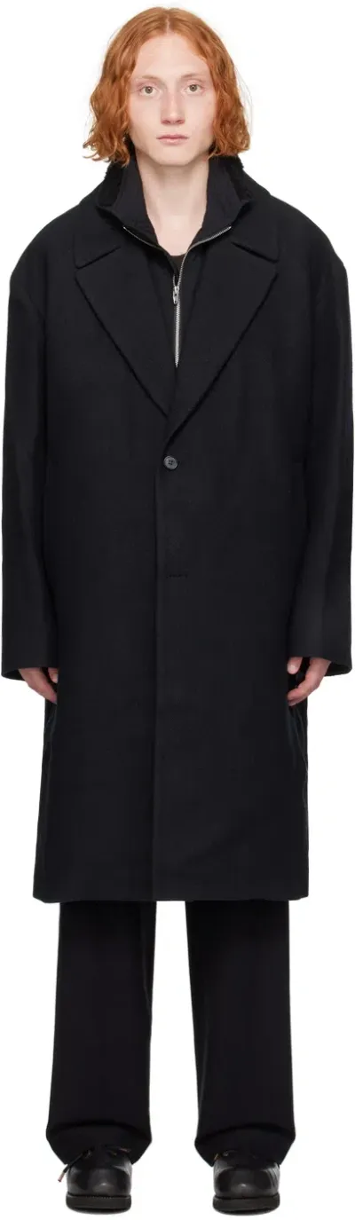 Juunj Black Wool Coat In 5 Black