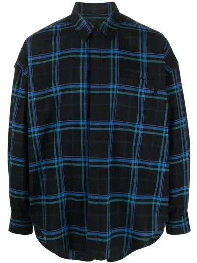 Juunj Check-print Quilted Shirt In Blue