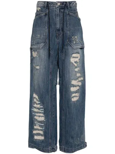 Juunj Distressed Straight-leg Jeans In Blue