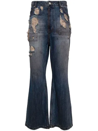 Juunj Oil Washed Bootcut Jeans In Blue