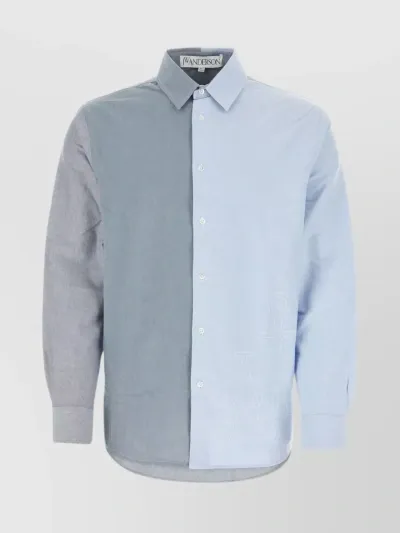 Jw Anderson Anchor-embroidered Patchwork Shirt In Blue