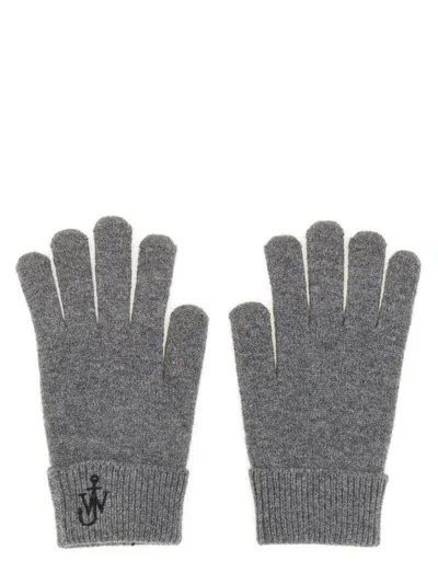 Jw Anderson Wool-cashmere Anchor Gloves In Grey