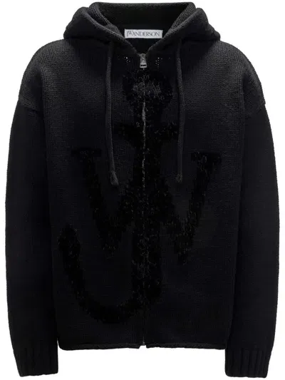 Jw Anderson Anchor-logo Zip Hoodie In Black