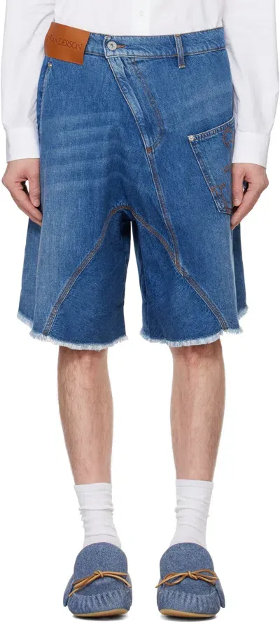 Jw Anderson Blue Twisted Workwear Denim Shorts In 831 Light Blue Denim