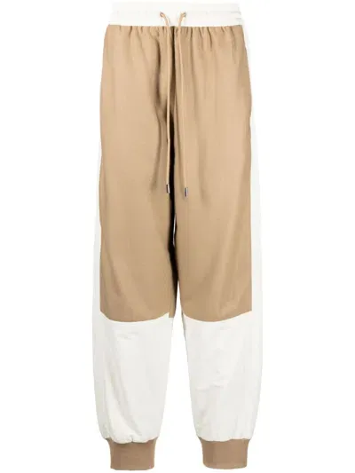 Jw Anderson Wool-blend Colour-block Sweatpants In Brown