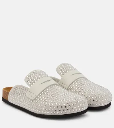 Jw Anderson Crystal-embellished Suede Slippers In White