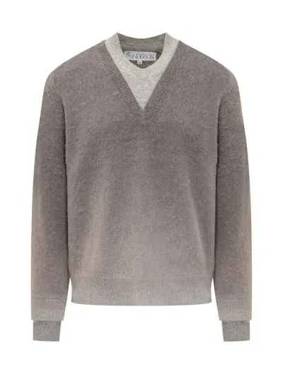 Jw Anderson Gradient V-neck Sweater In Gray