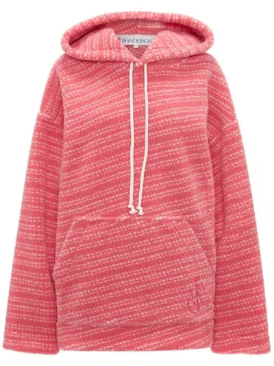 Jw Anderson Embroidered-logo Striped Hoodie In Pink