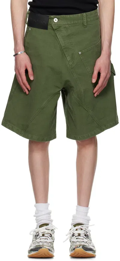 Jw Anderson Green Twisted Workwear Shorts In 591 Dark Green