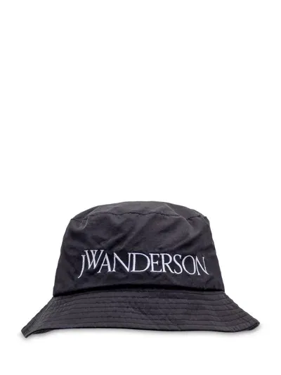 Jw Anderson Logo Embroidered Bucket Hat In Black