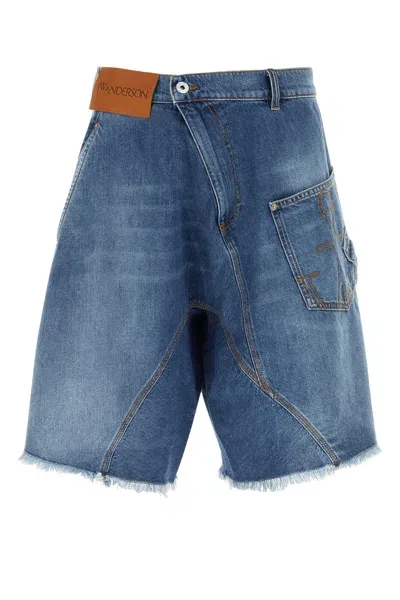 Jw Anderson Twisted Denim Shorts In Blue