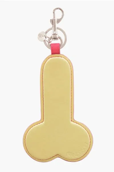 Jw Anderson Leather Two-tone Keyrings In Yellow