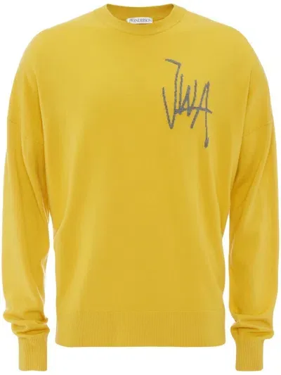 Jw Anderson Logo-intarsia Merino-wool Jumper In Yellow