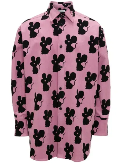 Jw Anderson Mouse-print Corduroy Shirt In Pink