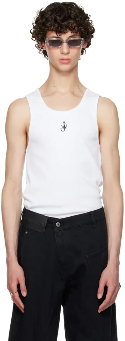 Jw Anderson Logo Embroidery Stretch Cotton Tank Top In White