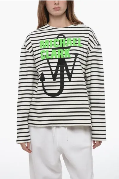 Jw Anderson X Michael Clark Striped Sweatshirt With Flocked In Black