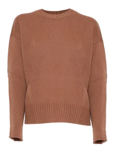 Kangra Boxing Crewneck Sweater With Buttoned Sleeves In Brown