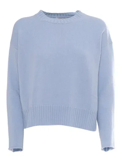 Kangra Boxing Crewneck Sweater With Buttoned Sleeves In Light Blue