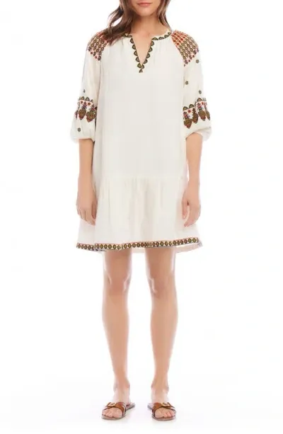 Karen Kane Embroidered Linen Blend Dress In White