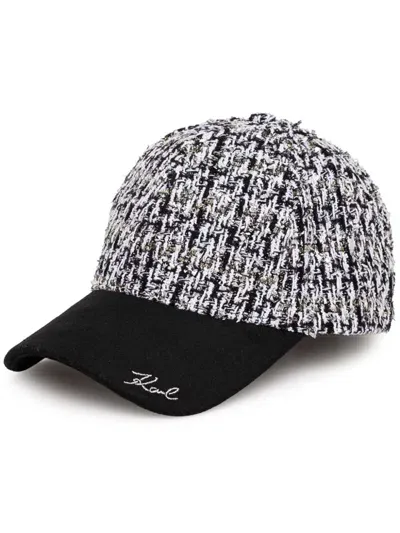 Karl Lagerfeld Bouclé Cap In Black