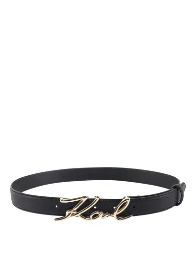 Karl Lagerfeld Leather Belt With Karl Metal Buckle In Black