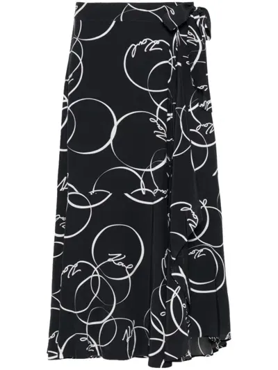 Karl Lagerfeld Circle Print Wrap Skirt In Black