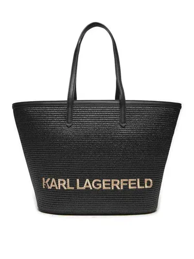 Karl Lagerfeld K/essential Raffia Tote Bag In Black