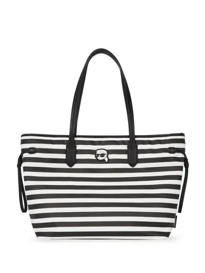 Karl Lagerfeld Ikonik Karl Striped Tote Bag In Black