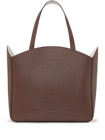 Karl Lagerfeld Large K/circle Perforated Leather Tote Bag In Brown