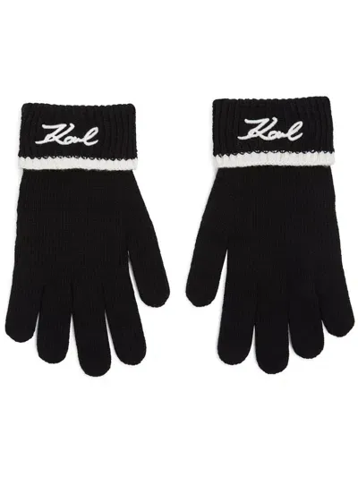 Karl Lagerfeld Logo-embroidered Gloves In Black