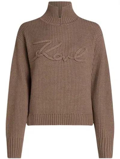 Karl Lagerfeld Logo Knitted Top In Brown