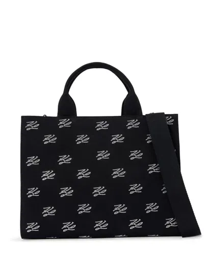 Karl Lagerfeld Medium Rhinestone-embellished Tote Bag In Black