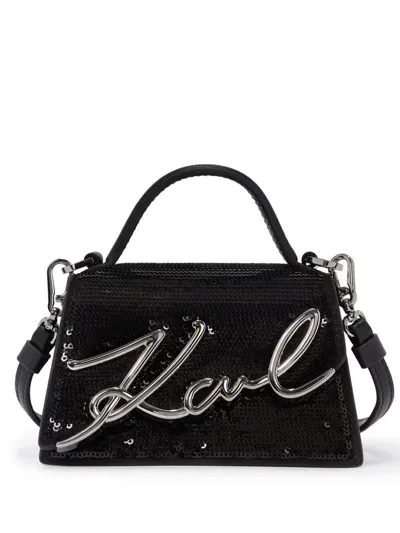 Karl Lagerfeld Nano K/signature 2.0 Sequin Tote Bag In Black