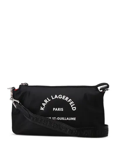 Karl Lagerfeld Rubberised-logo Cross Body Bag In Black