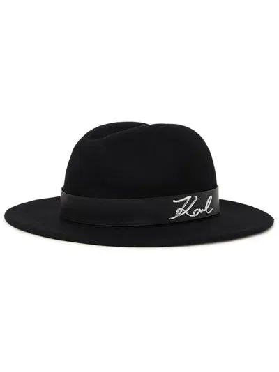 Karl Lagerfeld Signature Fedora Hat In Black