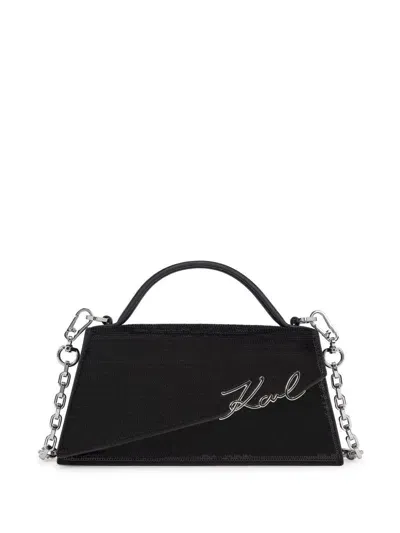 Karl Lagerfeld Signature Slim Sequinned Tote Bag In Black