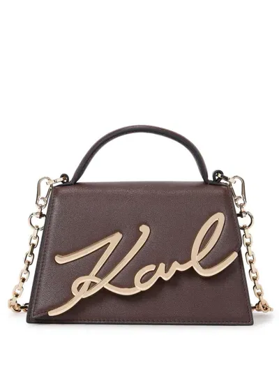 Karl Lagerfeld Small Signature 2.0 Crossbody Bag In Brown