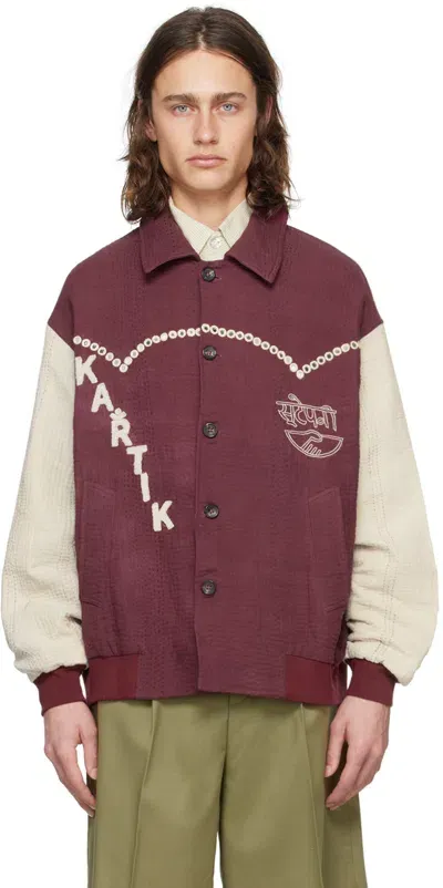 Kartik Research Burgundy & Off-white Varsity Jacket In Red